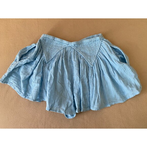 FREE PEOPLE Mini Gauze Pull On Shorts with Pockets, Medium, 100% Cotton, Blue - Picture 5 of 11